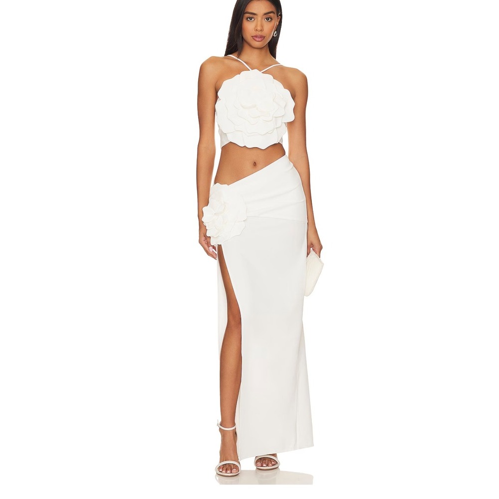 Lovers and Friends White 3D Floral Applique Two Piece Maxi Dress Set XS